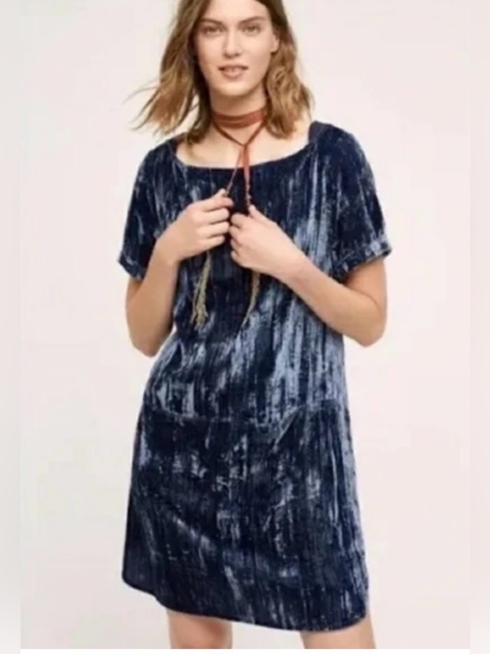 Anthropologie Floreat Crinkle Velvet Tunic Dress XS